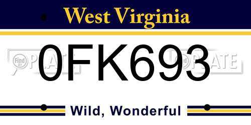 0FK693 West Virginia License Plate