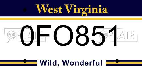 0FO851 West Virginia License Plate