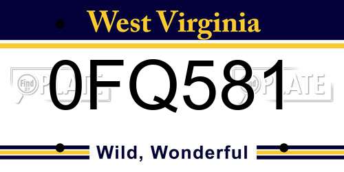 0FQ581 West Virginia License Plate