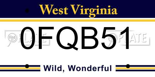 0FQB51 West Virginia License Plate