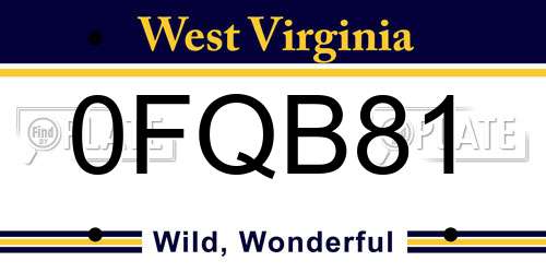 0FQB81 West Virginia License Plate