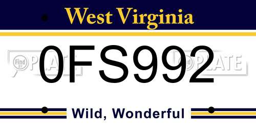 0FS992 West Virginia License Plate