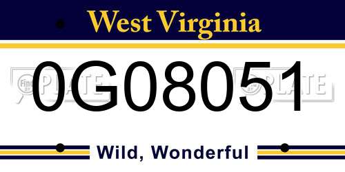 0G08051 West Virginia License Plate