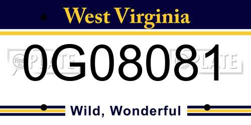 0G08081 West Virginia License Plate