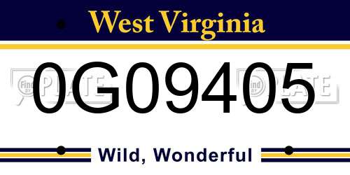 0G09405 West Virginia License Plate