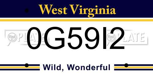 0G59I2 West Virginia License Plate