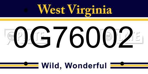 0G76002 West Virginia License Plate