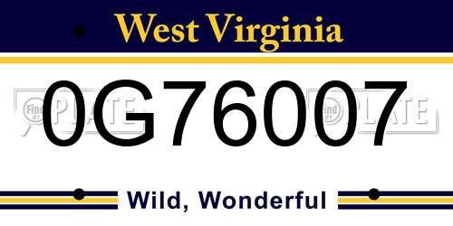 0G76007 West Virginia License Plate