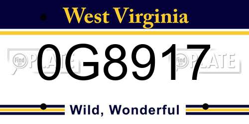 0G8917 West Virginia License Plate