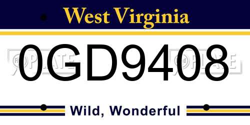 0GD9408 West Virginia License Plate