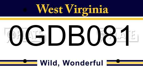 0GDB081 West Virginia License Plate