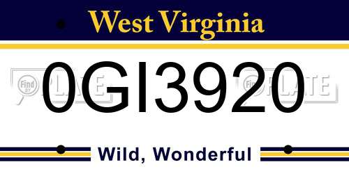 0GI3920 West Virginia License Plate