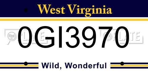 0GI3970 West Virginia License Plate