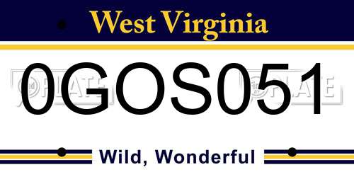 0GOS051 West Virginia License Plate