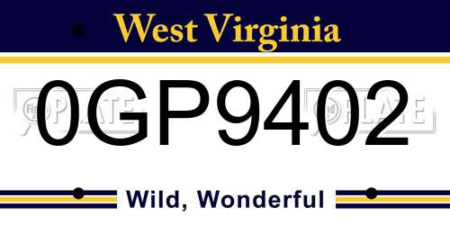 0GP9402 West Virginia License Plate