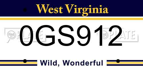 0GS912 West Virginia License Plate
