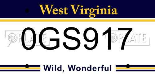 0GS917 West Virginia License Plate
