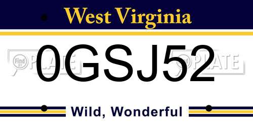 0GSJ52 West Virginia License Plate