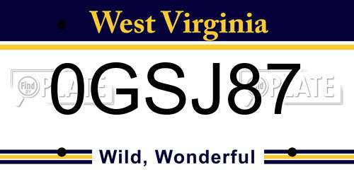 0GSJ87 West Virginia License Plate