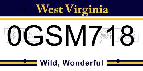 0GSM718 West Virginia License Plate