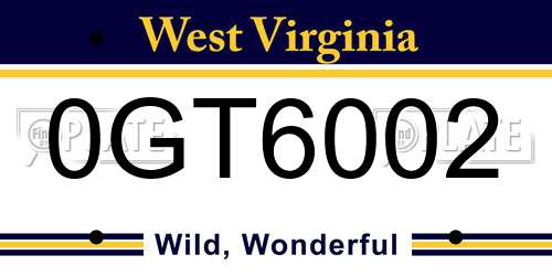 0GT6002 West Virginia License Plate