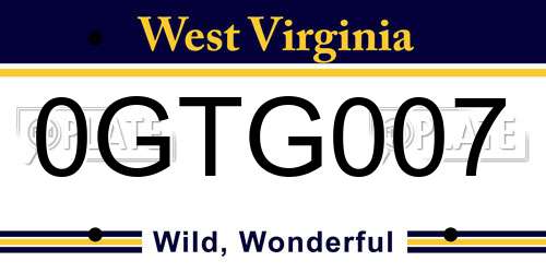 0GTG007 West Virginia License Plate