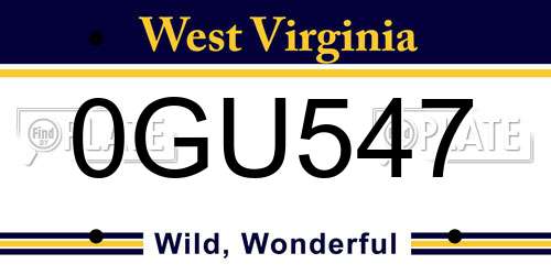 0GU547 West Virginia License Plate