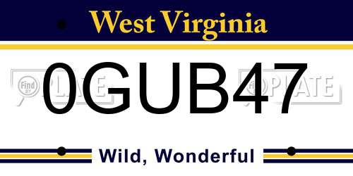 0GUB47 West Virginia License Plate