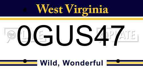 0GUS47 West Virginia License Plate