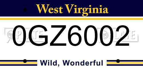 0GZ6002 West Virginia License Plate