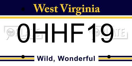 0HHF19 West Virginia License Plate