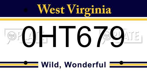 0HT679 West Virginia License Plate