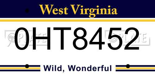 0HT8452 West Virginia License Plate