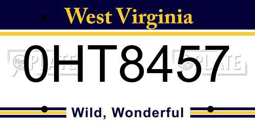 0HT8457 West Virginia License Plate