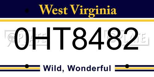 0HT8482 West Virginia License Plate