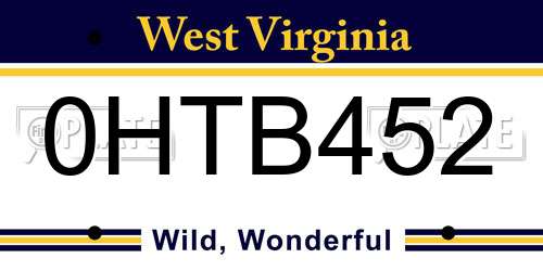 0HTB452 West Virginia License Plate
