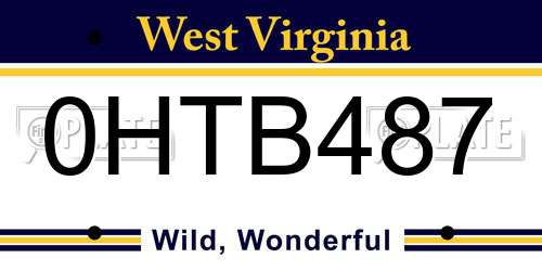 0HTB487 West Virginia License Plate