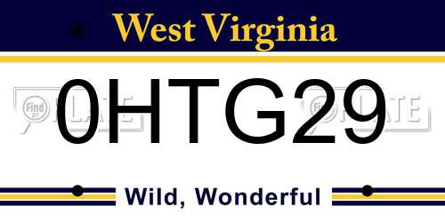 0HTG29 West Virginia License Plate