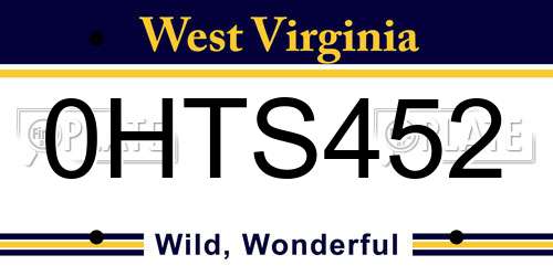 0HTS452 West Virginia License Plate