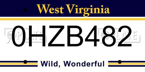 0HZB482 West Virginia License Plate