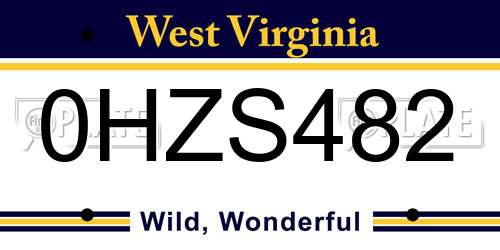0HZS482 West Virginia License Plate