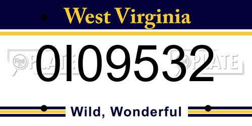 0I09532 West Virginia License Plate