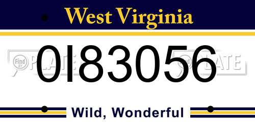 0I83056 West Virginia License Plate