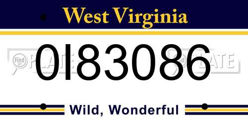 0I83086 West Virginia License Plate