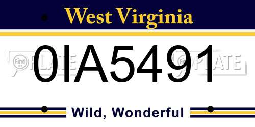 0IA5491 West Virginia License Plate