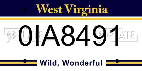 0IA8491 West Virginia License Plate