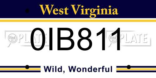 0IB811 West Virginia License Plate