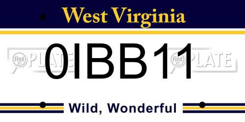0IBB11 West Virginia License Plate