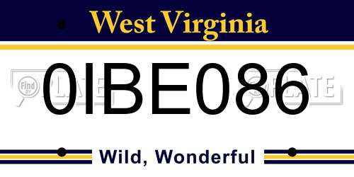 0IBE086 West Virginia License Plate