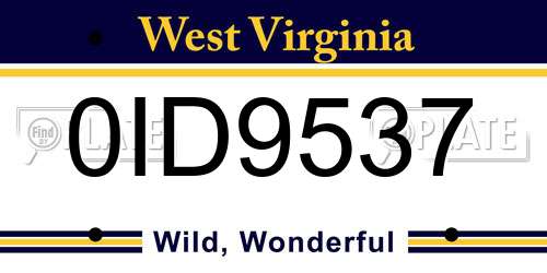 0ID9537 West Virginia License Plate
